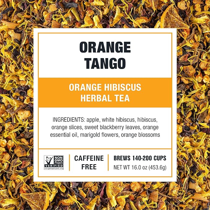 Tiesta Tea - Orange Tango, Loose Leaf, Orange Hibiscus Herbal Tea, Premium Non-Caffeinated Fruit Blend, Makes Hot or Iced & Up to 200 Cups, 16oz Resealable Pouch