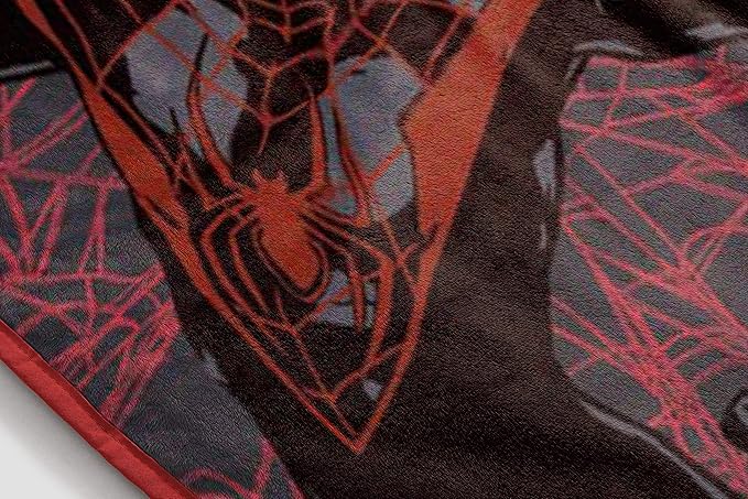 Jay Franco Plush Throw Blanket – 46" x 60" Inch Cartoon Kids Soft & Cozy Fleece Throw for Bedroom & Couch Décor, Official Licensed Product, Black - Miles Morales