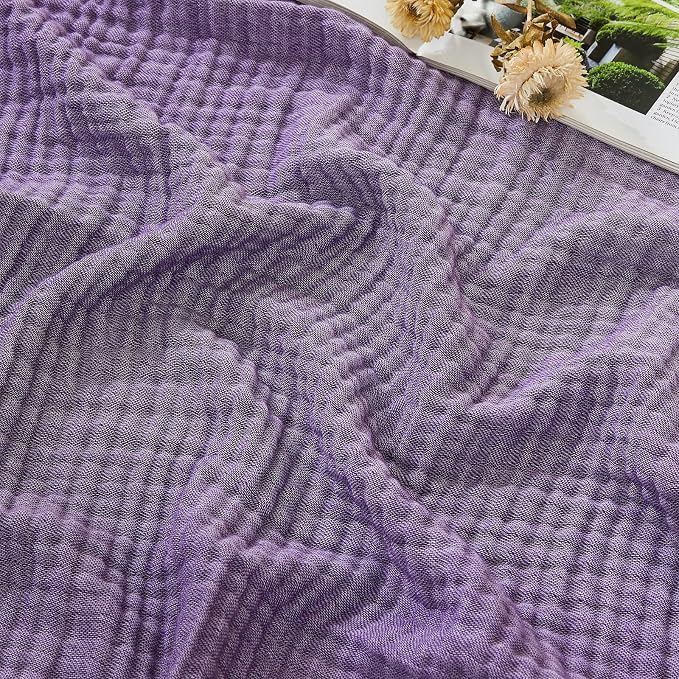 EMME Cotton Muslin Queen Blanket Bed Layering Bedspread Coverlet Breathable Gauze Soft Lightweight Adults (Heather Purple, 90"x90")
