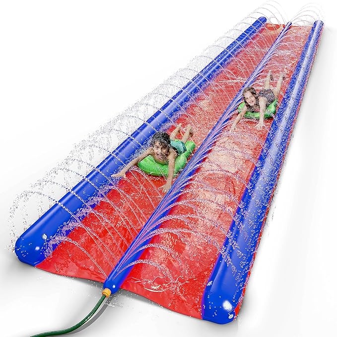 Stargo 2 Person Slide Backyard Water Fun Slip Down and Slide - 25 Feet x 6 Feet Waterslide with Sprinkler and Inflatable Body Boards for Kids - Outdoor Summer Toy