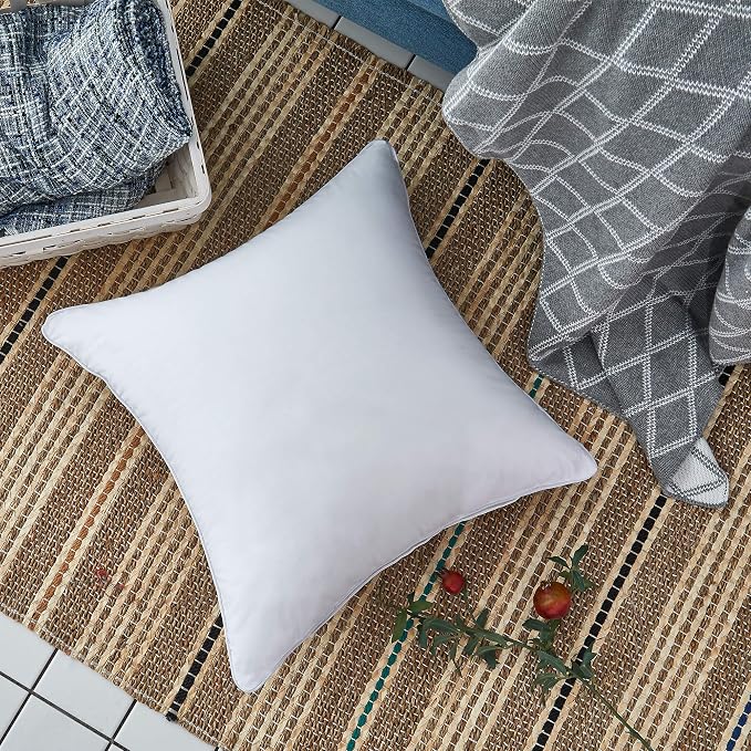 Oubonun 22 x 22 Throw Pillow Inserts (Set of 2) with 100% Cotton Cover - 22 Inch Square Interior Sofa Decorative Pillow Insert Pair - White Couch Pillow