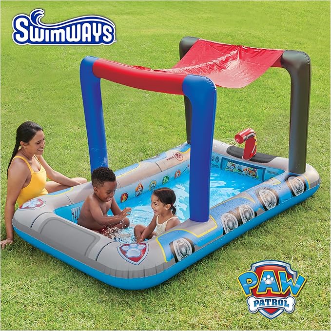 SwimWays Paw Patrol Deluxe Inflatable Pool, Above Ground Pool with Canopy and Fast Inflation for Kids Aged 3 & Up
