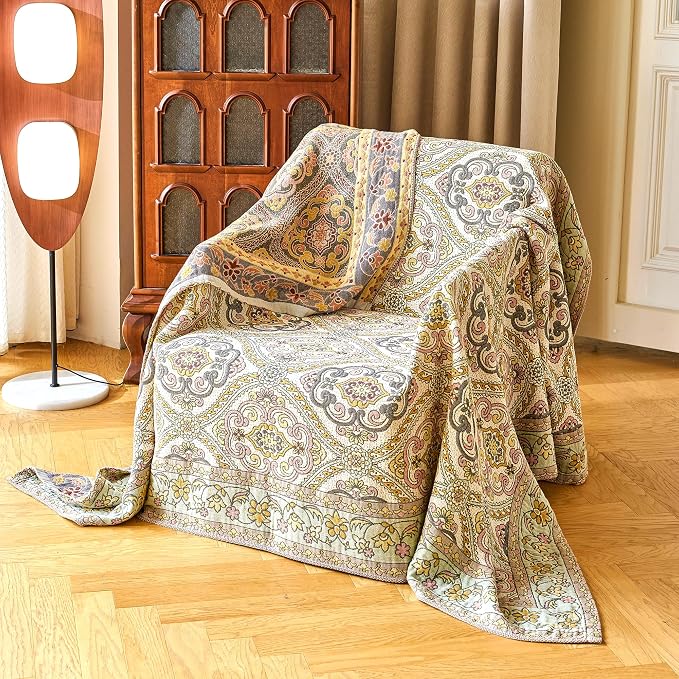 VANJOROY King Boho Throw Blanket, 100% Organic Cotton Breathable Skin-Friendly Ultra Soft 91" x 98" Bed Quilt Throw - Floral Rustic Decor Luxury Reversible Blanket for Sofa Couch Chair and Gift
