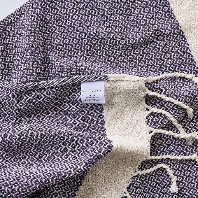 BAY LAUREL Turkish Hand Towel – Pack of 2 | Soft & Absorbent Decorative Towels for Bathroom, Hand, Face, Hair, Gym, Yoga, SPA, Kitchen & Tea | Boho Decor (Purple, Diamond 15x26 Inches (Set of 2)