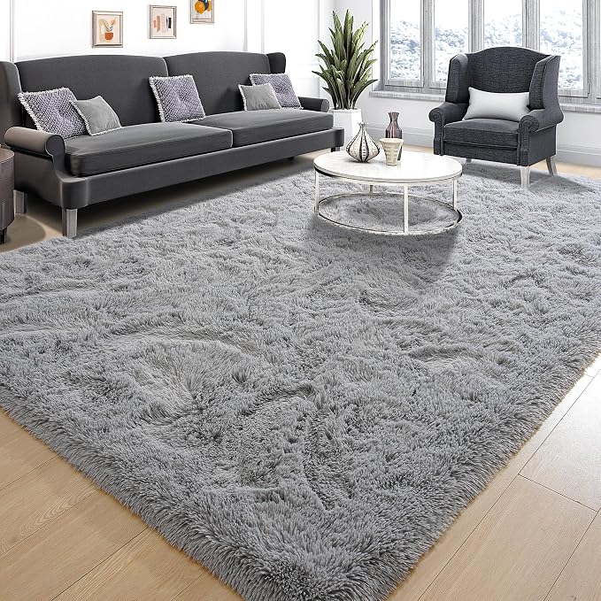 Tepook Area Rugs 10x14 for Living Room, Super Soft Fluffy Rugs for Bedroom, Modern Shaggy Rug Fuzzy Carpets for Kids, Plush Indoor Nursery Home Decor Rug with Non-Slip Bottom, Grey