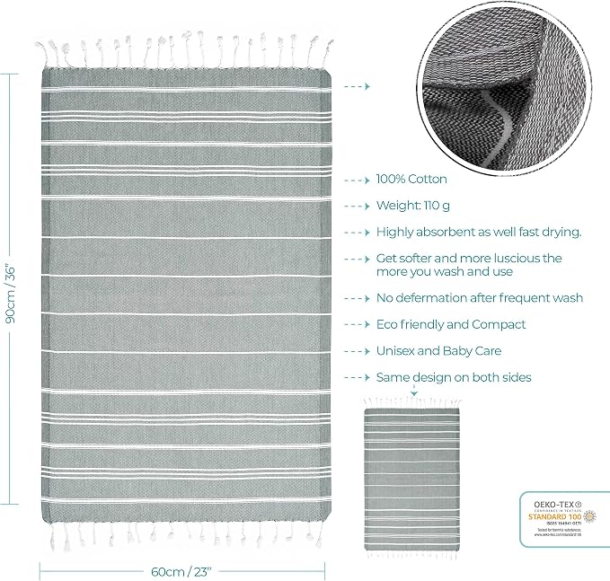 Cacala 100% Turkish Cotton Kitchen Tea Towels, Highly Absorbent Luxury Soft Quick Drying Dish Towel with Hanging Loop for Gym, Yoga, Bath, Sports, Cleaning and Kitchen (23 x 36), Antrasit