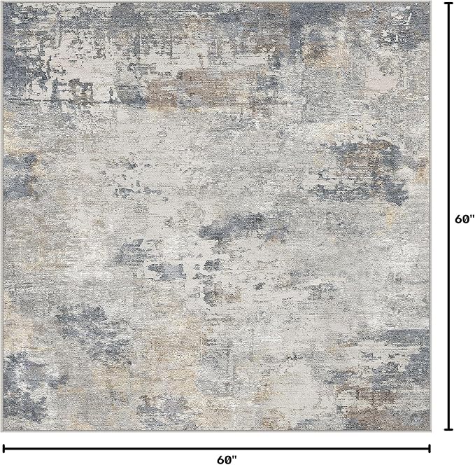 UERMEI Square Area Rugs : Washable 5x5 Neutral Modern Abstract Carpet for Living Room Bedroom - Soft Floor Mat with Non Slip Backing for Kitchen Nursery Dorms Farmhouse Home Decor - Blue Grey