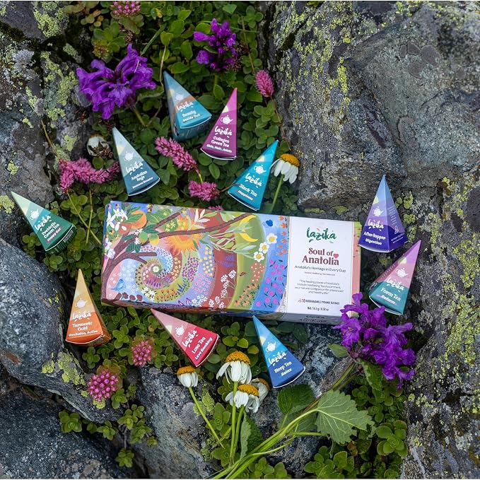 Lazika Tea Sampler with Premium Presentation Box, 10 Counts, Mothers Day Gifts, 2 of Each Blend Individually Wrapped, Black, Green and Herbal Tea Variety Gift Set, Collection with Pyramid Infuser Bag