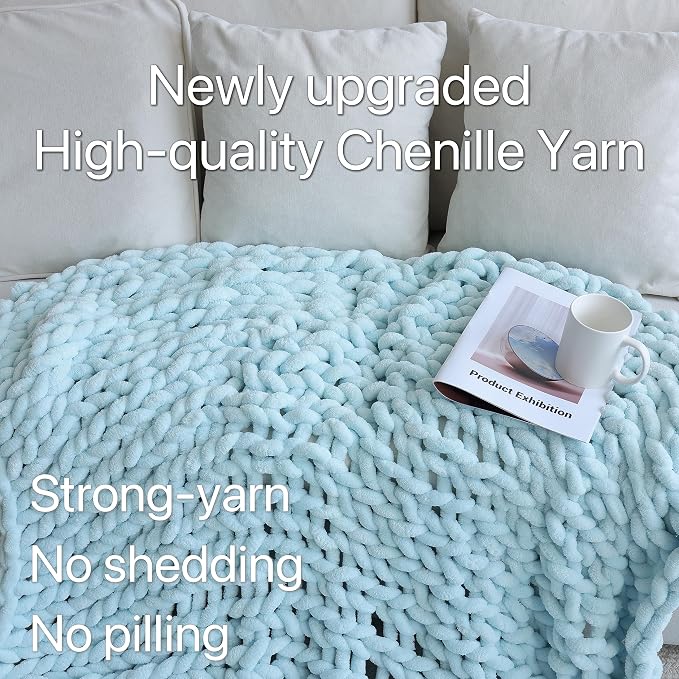 Maetoow Chenille Chunky Knit Blanket,Handmade Cozy for Home Decor,40×50,Baby Blue