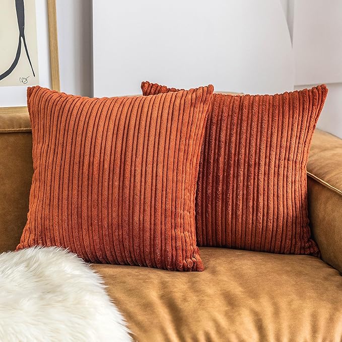 UGASA Fall Velvet Solid Decorative Pillow Covers Square Cushion Cover Pillowcase with Hidden Zipper, 2 Packs, 18x18 inch, Burnt Brick