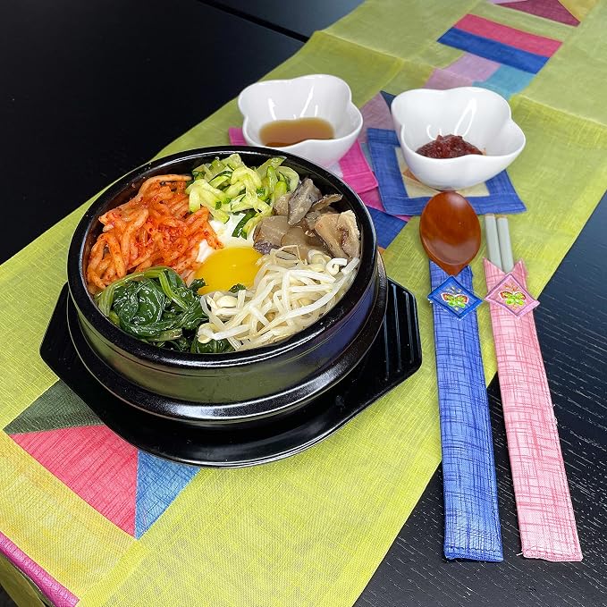 Korean Stone Bowl with Lid, Ttukbaegi for Bibimbap & Soup, 32 fl oz | Twice-fired natural clay, sturdy earthenware construction, Microwave and dishwasher safe, Use on gas stovetop, grill or oven