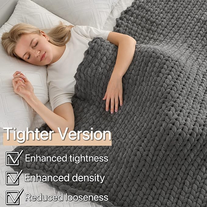 Maetoow Tighter Version Chenille Chunky Knit Blanket Throw,50×60,Dark Grey
