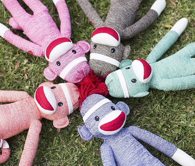 Plushland Adorable Sock Monkey, The Original Traditional Hand Knitted Stuffed Animal Toy Gift-for Kids, Babies, Teens, Girls and Boys Baby Doll Present Puppet 20 Inches (New Blue)