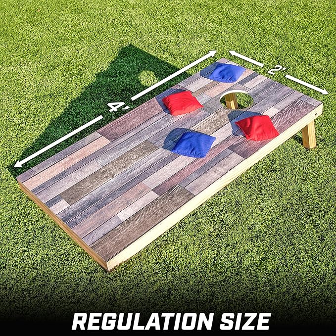 GoSports 4 x 2 ft Regulation Size Wood Cornhole Boards - 10 Vintage Wood Designs (Choose Your Style)