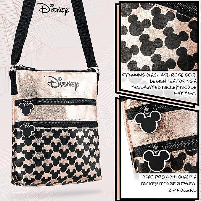 Disney Cross Body Bag for Women, Rose Gold Shoulder Bag Minnie and Mickey Mouse, Gifts for Women (Rose Gold)