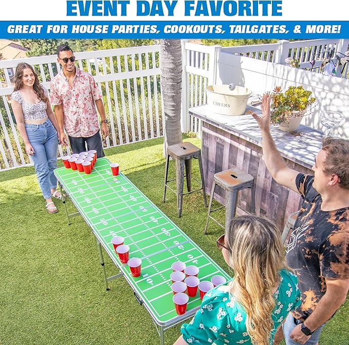 GoPong 8 Foot Portable Beer Pong/Tailgate Tables (Black, Football, American Flag, or Custom Dry Erase)