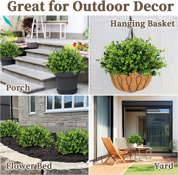ColoPlay 20 Bundles Artificial Greenery Boxwood Plants, Fake Outdoor Plants | Artificial Plants Outdoor/Indoor, Fake Plant for Ouside Garden Porch, Window Box, Home Wedding, Farmhouse