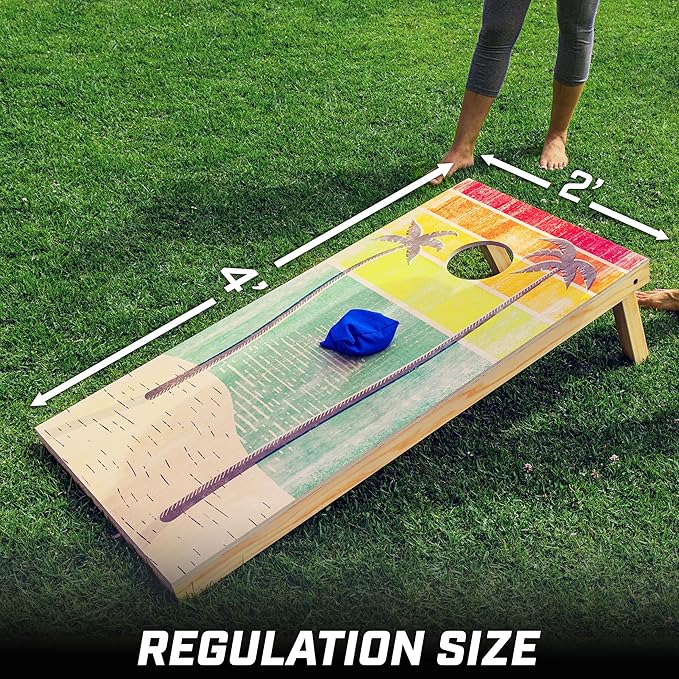 GoSports 4 x 2 ft Regulation Size Wood Cornhole Boards - 10 Vintage Wood Designs (Choose Your Style)