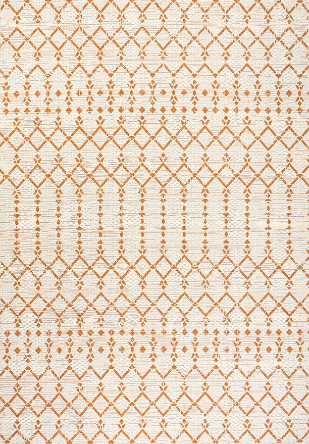 JONATHAN Y Moroccan Geometric Indoor Outdoor Area Rug 9X12 Cream/Orange, Ourika Textured Weave for Backyard, Patio, Porch, Easy-Cleaning, High Traffic, Pet-Friendly, Non-Shedding (SMB108O-9)