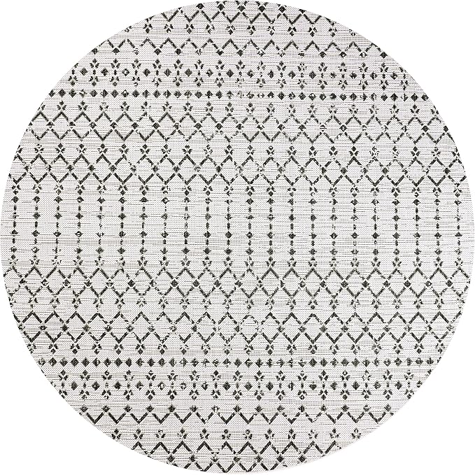 JONATHAN Y Moroccan Geometric Indoor Outdoor Round Area Rug 6 Ft Cream/Black, Ourika Textured Weave for Backyard, Patio, Porch, Easy-Cleaning, High Traffic, Pet-Friendly, Non-Shedding (SMB108I-6R)