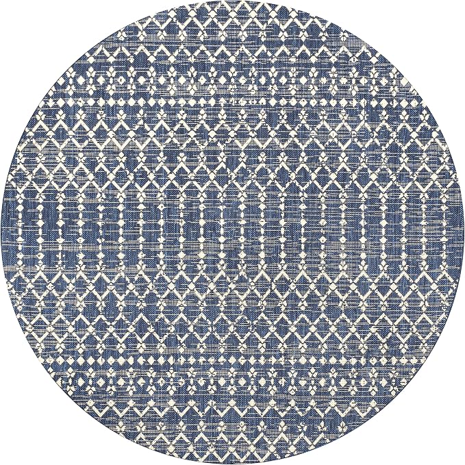 JONATHAN Y Moroccan Geometric Indoor Outdoor Round Area Rug 3 Ft Navy/Beige, Ourika Textured Weave for Backyard, Patio, Porch, Easy-Cleaning, High Traffic, Pet-Friendly, Non-Shedding (SMB108K-3R)