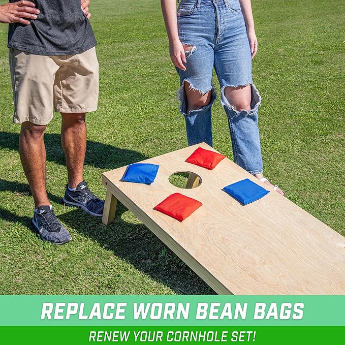 GoSports Official Regulation Cornhole Bean Bags Set of 8 – for Fun Casual Cornhole Games - All Weather - American Stars and Stripes or Red and Blue