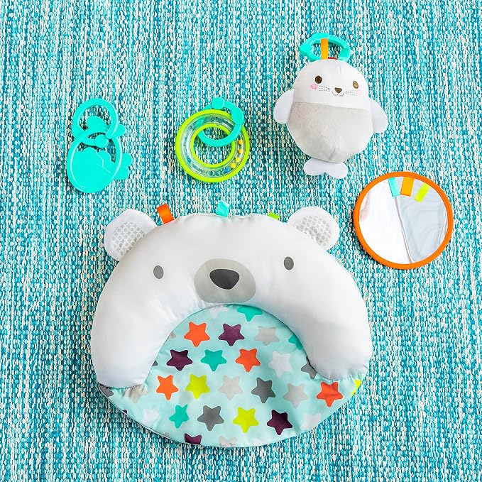 Bright Starts Tummy Time Prop & Play Baby Activity Mat with Support Pillow & Taggies - Polar Bear 35 x 29.5 in., Newborn and up