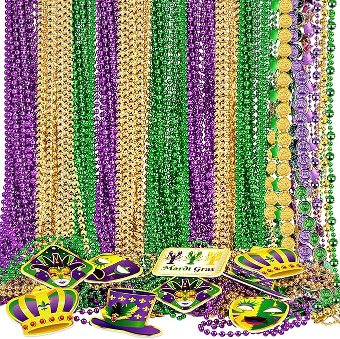 Moon Boat 72PCS Mardi Gras Beads Bulk Carnival Accessories for Party Favors Decorations Festival Parades