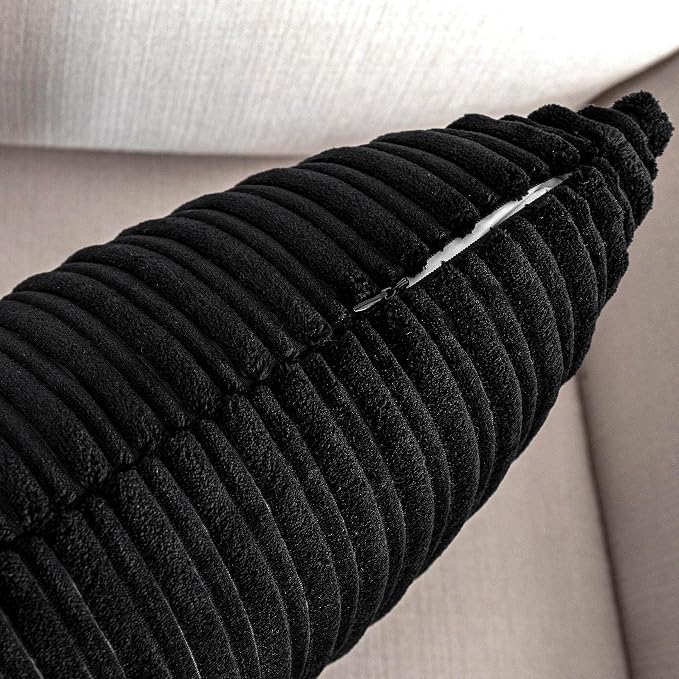 UGASA Corduroy Striped Soft Soild Decorative Throw Pillow Covers Set Cushion Cases Pillowcases for Sofa Bedroom, 2 Pcs, 12x20inch, Black