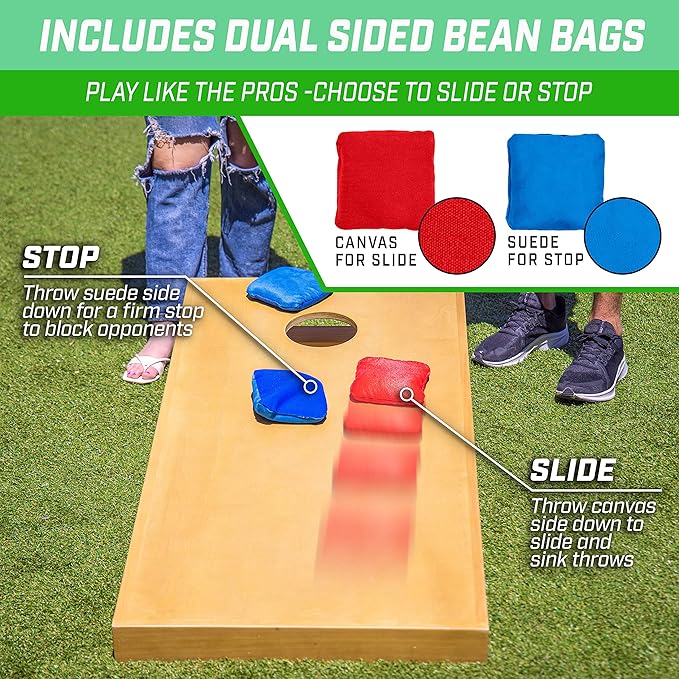GoSports Premium 4 ft x 2 ft Regulation Competition-Ready Cornhole Board Set - Thick Wooden Board with Stop and Slide Bags - Complete Set for Yard Games, Backyard Outdoor Party Events