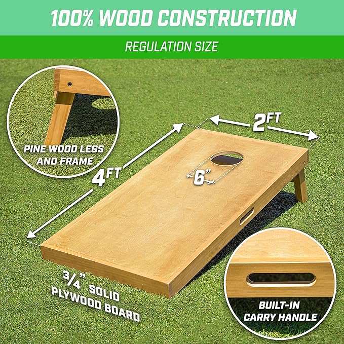 GoSports Premium 4 ft x 2 ft Regulation Competition-Ready Cornhole Board Set - Thick Wooden Board with Stop and Slide Bags - Complete Set for Yard Games, Backyard Outdoor Party Events