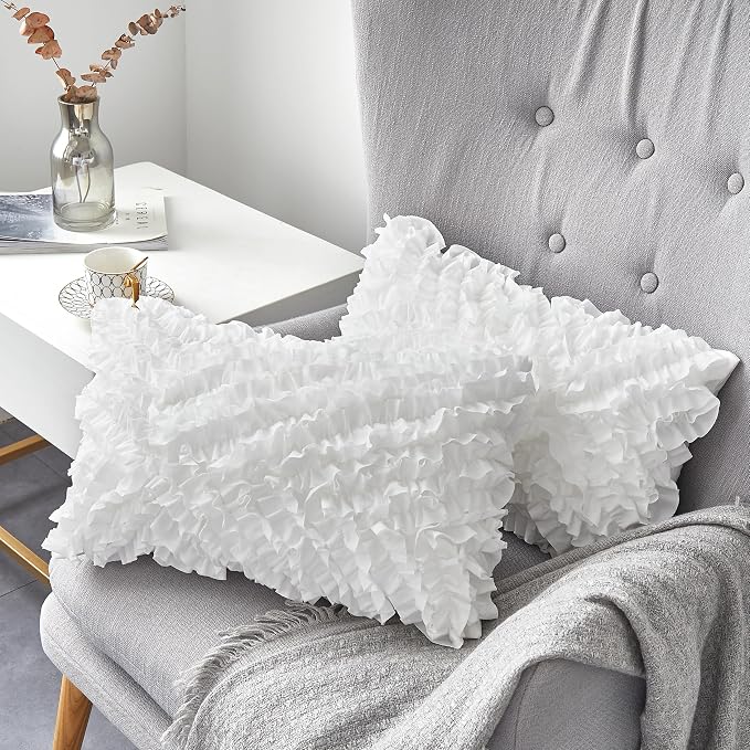 Oubonun 16 x 24 Pillow Inserts (Set of 2) - Lumbar Pillow with 100% Cotton Cover - Rectangle Square Interior Sofa Pillow Inserts - Decorative Pillow Insert Pair - White Couch Pillow