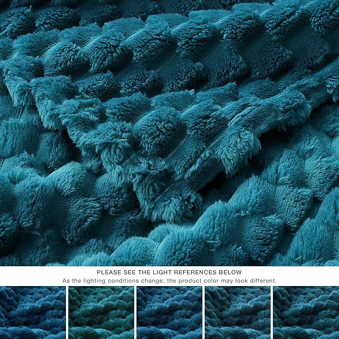EXQ Home Soft Fleece Full Blanket – Cozy Lightweight 3D Imitation Turtle Shell Jacquard Blanket for Couch Bed – All-Season Warm Fuzzy Flannel Blanket for Women Mom Her Gifts(84"x90",Teal)