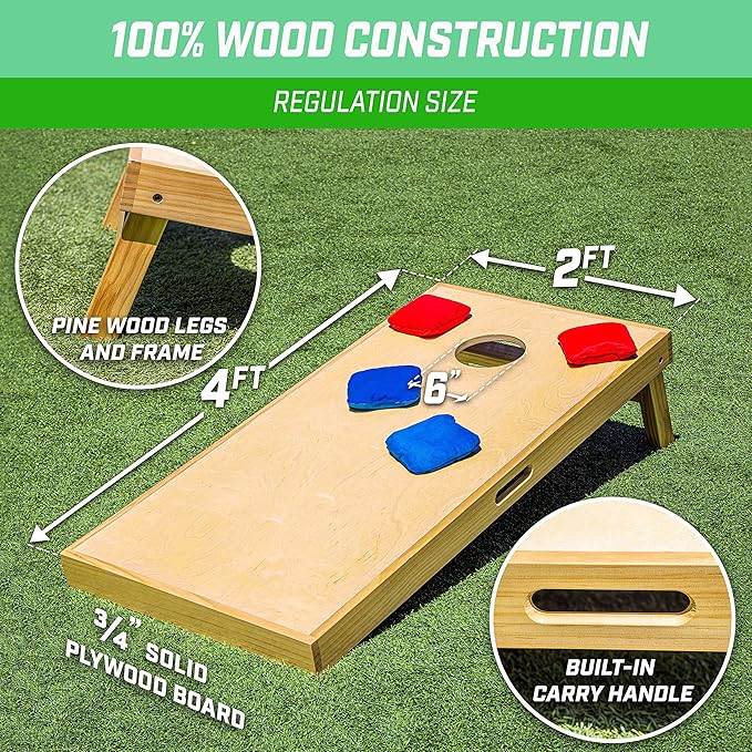 GoSports Premium 4 ft x 2 ft Regulation Competition-Ready Cornhole Board Set - Thick Wooden Board with Stop and Slide Bags - Complete Set for Yard Games, Backyard Outdoor Party Events