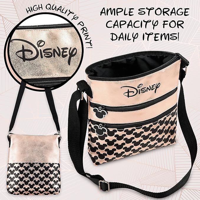 Disney Cross Body Bag for Women, Rose Gold Shoulder Bag Minnie and Mickey Mouse, Gifts for Women (Rose Gold)