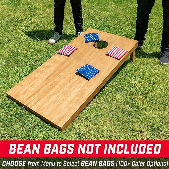 GoSports 4 ft x 2 ft Regulation Size Wooden Cornhole Boards Set with Light Brown Finish - Includes Carrying Case (Choose Your Colors)