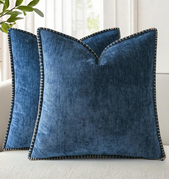 decorUhome Soft Chenille Throw Pillow Covers 16x16 Set of 2 Poseidon | Fall Textured Decorative Throw Pillow Cases Stitched Edge Modern Farmhouse Luxury Boho Velvet for Couch Sofa Bed Home Decor
