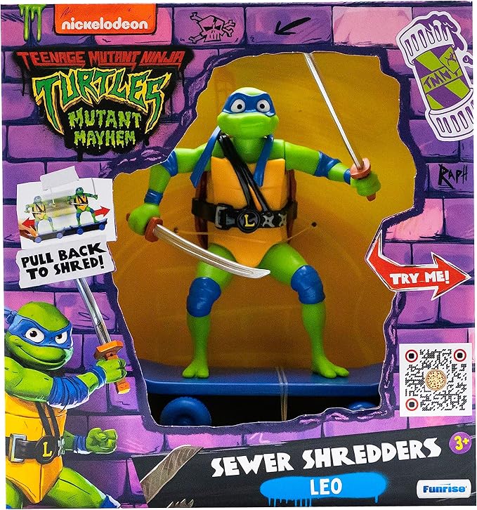 Teenage Mutant Ninja Turtles 5" Sewer Shredders Leonardo Movie Edition, Ages 3+, Pretend Play Toy Figure Playsets, Shred and Battle with TMNT Skate Toy!