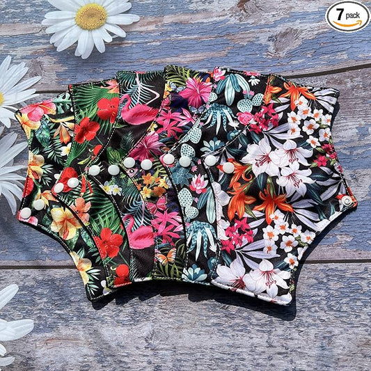 7 Pcs Reusable Waterproof Menstrual Pads Sets Including 1Pc Mini Wet Bag and 6Pcs Regular Flow Menstrual Pads Mama Cloth Sanitary Napkins