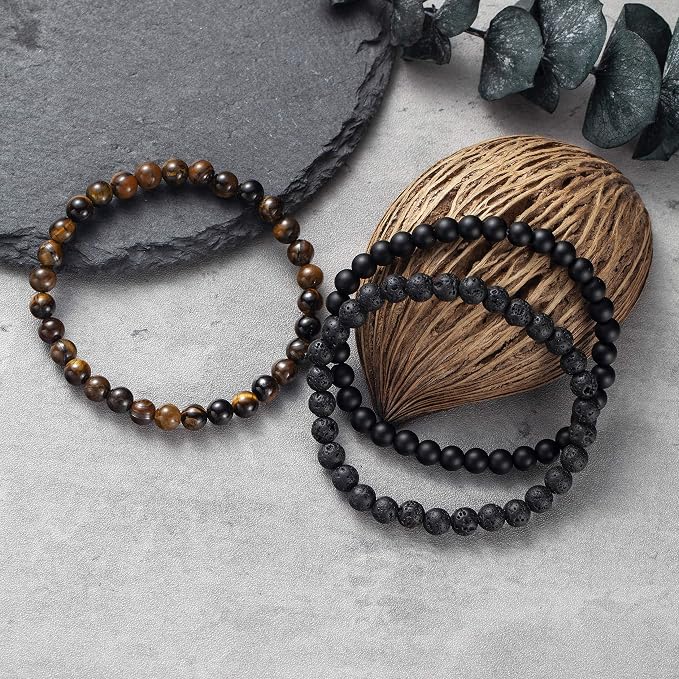 Softones 6MM Lava Rock Aromatherapy Anxiety Essential Oil Diffuser Beads Bracelet for Women Men,Friendship Couples Gifts Natural Stone Bracelets
