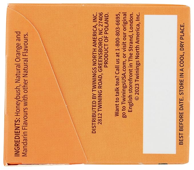 Twinings Honeybush, Mandarin, & Orange Herbal Tea Individually Wrapped Bags, 20 Count (Pack of 1), Naturally Caffeine-Free, Enjoy Hot or Iced, 20 Teabags