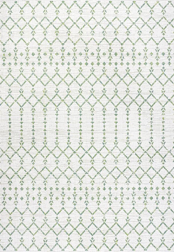 JONATHAN Y Moroccan Geometric Indoor Outdoor Area Rug 9X12 Green/Ivory, Ourika Textured Weave for Backyard, Patio, Porch, Easy-Cleaning, High Traffic, Pet-Friendly, Non-Shedding (SMB108R-9)