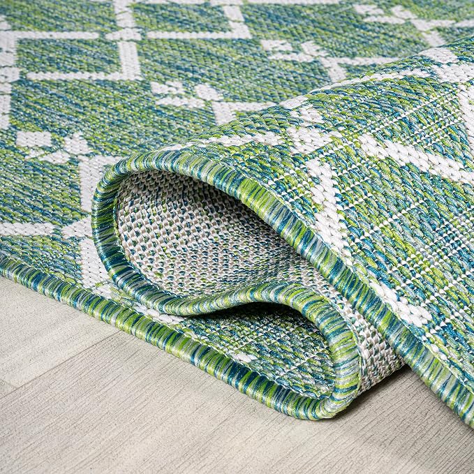 JONATHAN Y Moroccan Geometric Indoor Outdoor Area Rug 9X12 Green/Cream, Ourika Textured Weave for Backyard, Patio, Porch, Easy-Cleaning, High Traffic, Pet-Friendly, Non-Shedding (SMB108L-9)