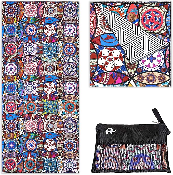 Elite Trend Quick Dry Towel Extra Large 78x35 Inch - Microfiber Beach Towel - Perfect for Beach, Travel, Swimming, Pool, Yoga, Hiking, Camping - Lightweight, Fast Drying, Compact for Adults (Mandala)