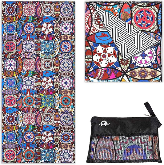 Elite Trend Quick Dry Towel Extra Large 78x35 Inch - Microfiber Beach Towel - Perfect for Beach, Travel, Swimming, Pool, Yoga, Hiking, Camping - Lightweight, Fast Drying, Compact for Adults (Mandala)