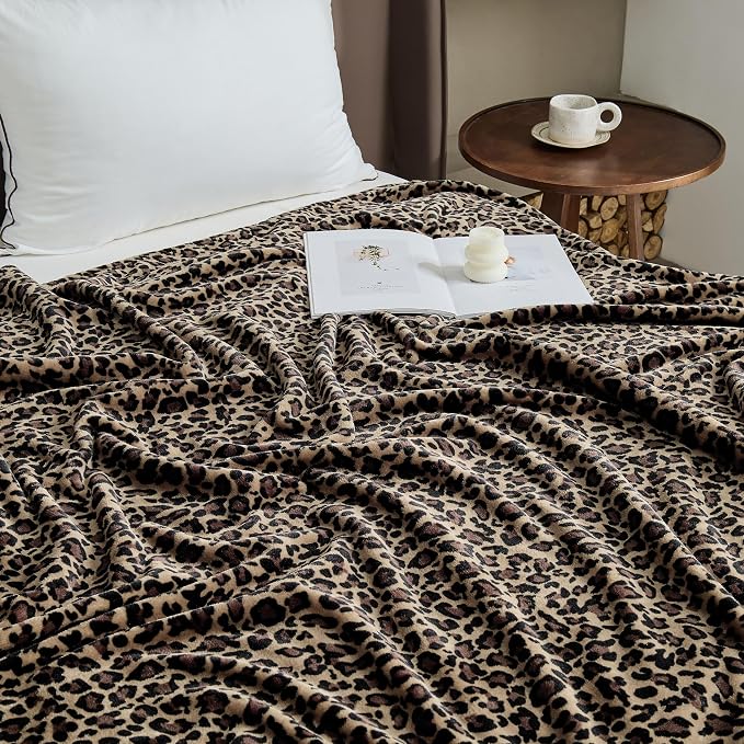 Bnuitland Cheetah Print Blanket, Fleece Leopard Print Blanket Home Decor | Luxury Fuzzy Blanket for Bed Couch, Coloring Blanket for Adult and Kid, Cheetah Room Decor, All Season, Coffee Brown, 60"x80"