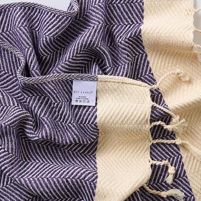 BAY LAUREL Turkish Hand Towel – Pack of 2 | Soft & Absorbent Decorative Towels for Bathroom, Hand, Face, Hair, Gym, Yoga, SPA, Kitchen & Tea | Boho Decor (Purple, Herringbone 15x26 Inches (Set of 2)
