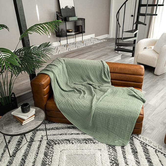 Comfy Cubs Adult Muslin Blanket 50x60” Throw Swaddle Blankets, Sage | 6 Layer Soft, Breathable & Lightweight Muslin Adult Blanket - Machine Washable & Designed in the US Bedding for All Seasons