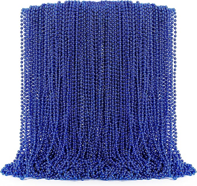 100PCS Mardi Gras Beads Necklace, Blue Bead Necklaces Stuff Bulk, 33" Christmas Necklace Party Supplies, Festival Parade Throw Accessories for Wedding Birthday Pirate Theme Party Baby Shower Decor