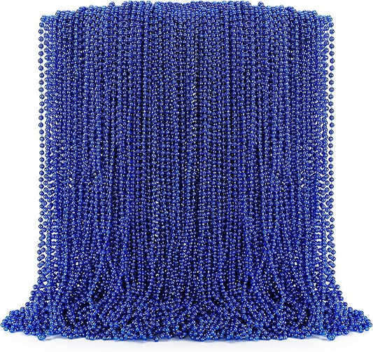 100PCS Mardi Gras Beads Necklace, Blue Bead Necklaces Stuff Bulk, 33" Christmas Necklace Party Supplies, Festival Parade Throw Accessories for Wedding Birthday Pirate Theme Party Baby Shower Decor